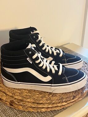 Vans Black and White Sk8-Hi Canvas High-Top Sneakers